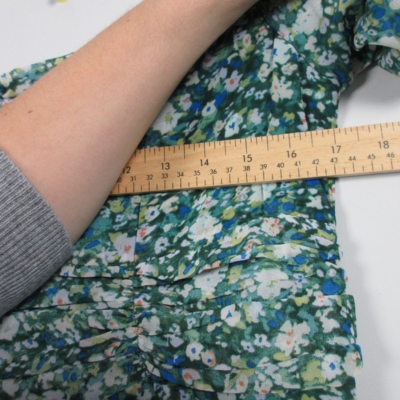 ASTR Sweetheart Puff Sleeve Floral Midi Dress L Green Smocked Cocktail Boho 330 - Picture 8 of 12